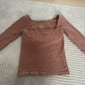 Free People Long Sleeve Square Neck Top - Rust